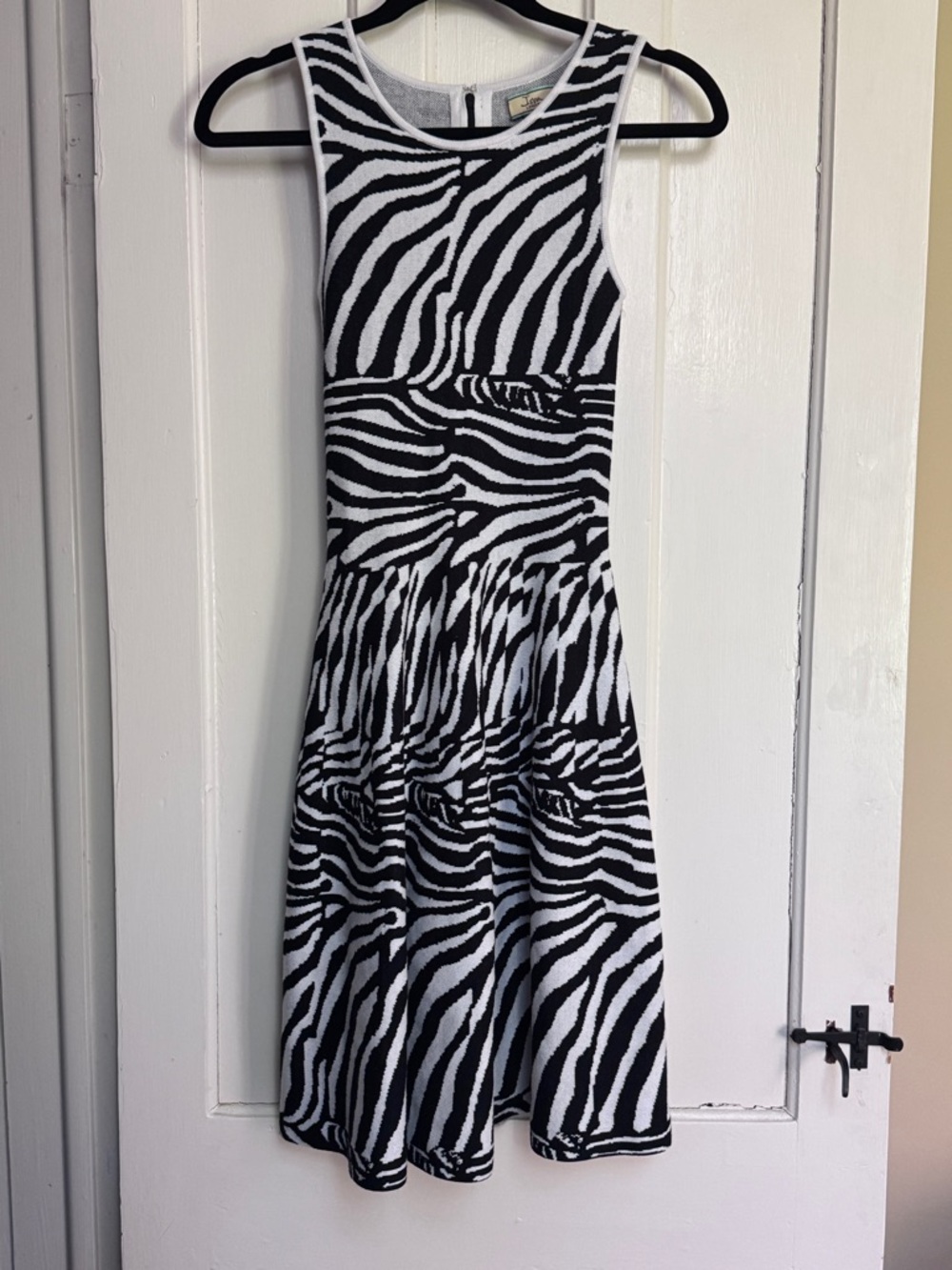 Issa London Zebra Print Fit Flare Mini Dress Sleeveless Stretch Knit XS